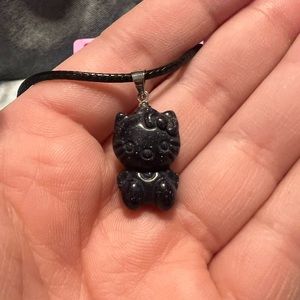 Black Sparkle Crystal Hello Kitty Necklace